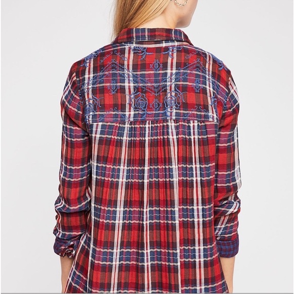 Free People Embroidered Magical Plaid Buttondown Top - Picture 5 of 11